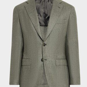 Brioni Men's Textured Wool-Cashmere Blazer Olive Green